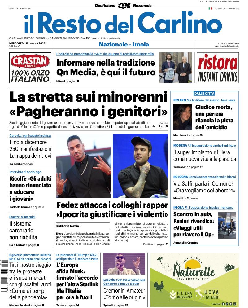 Prima-pagina-il resto del carlino-edizione-di-oggi-20261021